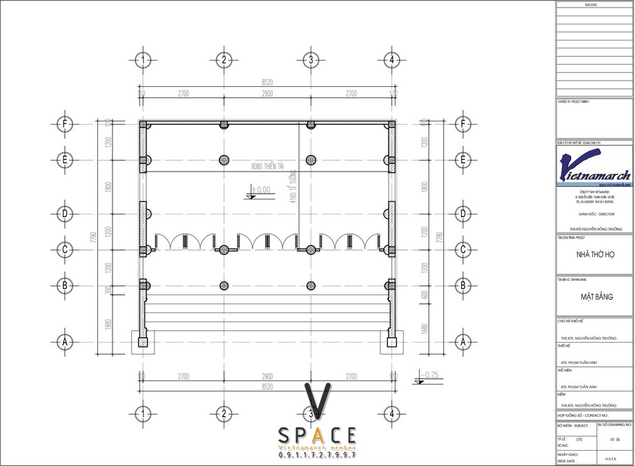 Mặt bằng mẫu nhà thờ họ 3 gian 2 mái 66m2 liền nhà ở nhỏ và hòn non bộ tại Hải Phòng Mẫu nhà thờ họ 3 gian 2 mái 66m2 liền nhà ở nhỏ và hòn non bộ tại Hải Phòng