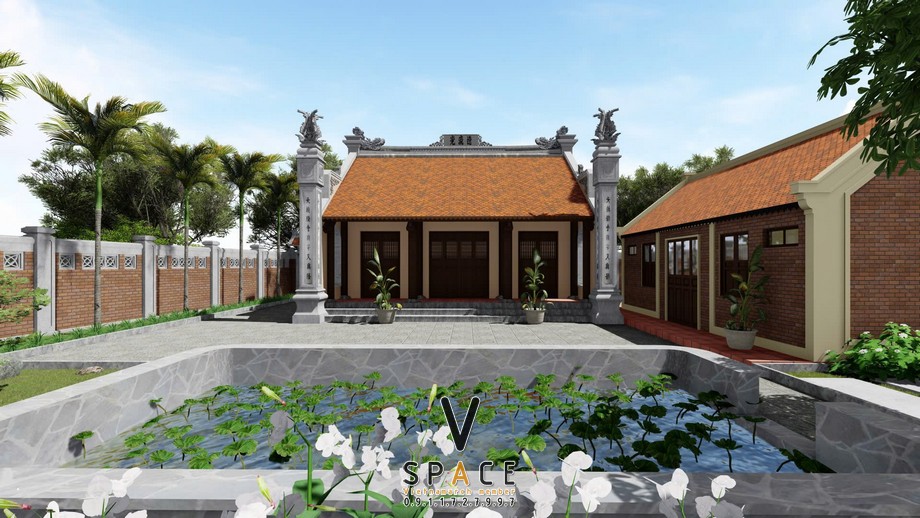 Nhà thờ họ 3 gian 2 mái liền nhà ngang và hồ nước hình chữ nhật tại Quảng Ninh Nhà thờ họ 3 gian 2 mái liền nhà ngang và hồ nước hình chữ nhật tại Quảng Ninh