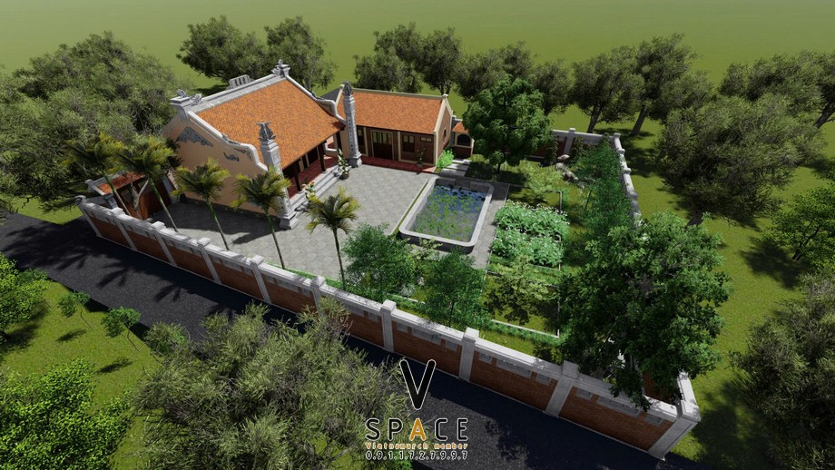 Nhà thờ họ 3 gian 2 mái liền nhà ngang và hồ nước hình chữ nhật tại Quảng Ninh Nhà thờ họ 3 gian 2 mái liền nhà ngang và hồ nước hình chữ nhật tại Quảng Ninh