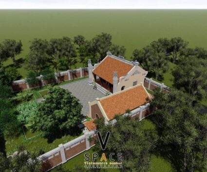 Nhà thờ họ 3 gian 2 mái liền nhà ngang và hồ nước hình chữ nhật tại Quảng Ninh
