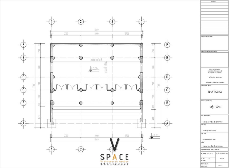 Mặt bằng thiết kế nhà thờ họ 3 gian 2 mái phong cách truyền thống 67m2 tại Hưng Yên Phương án thiết kế nhà thờ họ 3 gian 2 mái phong cách truyền thống 67m2 tại Hưng Yên