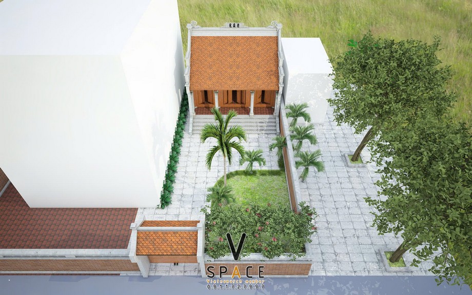Bản vẽ thiết kế phối cảnh tổng thể nhà thờ họ 3 gian 2 mái diện tích nhỏ 45m2 tại Ninh Bình Bản vẽ thiết kế nhà thờ họ 3 gian 2 mái diện tích nhỏ 45m2 tại Ninh Bình