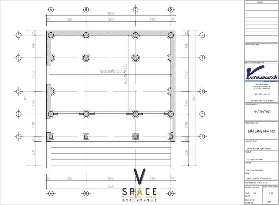 Bản vẽ thiết kế mặt bằng nhà thờ họ 3 gian 2 mái diện tích nhỏ 45m2 tại Ninh Bình Bản vẽ thiết kế nhà thờ họ 3 gian 2 mái diện tích nhỏ 45m2 tại Ninh Bình