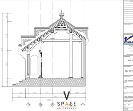 Bản vẽ thiết kế nhà thờ họ 3 gian 2 mái diện tích nhỏ 45m2 tại Ninh Bình