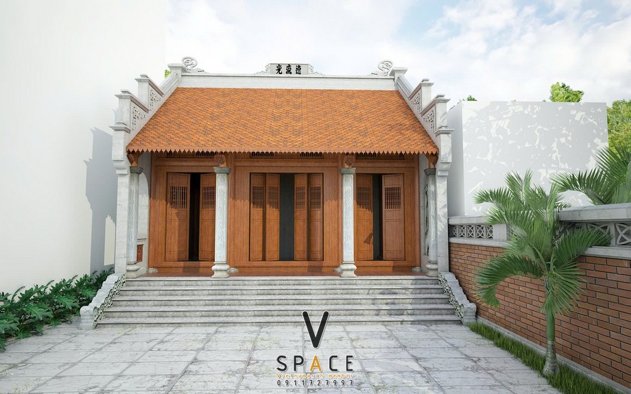 Bản vẽ phối cảnh thiết kế nhà thờ họ 3 gian 2 mái diện tích nhỏ 45m2 tại Ninh Bình Bản vẽ thiết kế nhà thờ họ 3 gian 2 mái diện tích nhỏ 45m2 tại Ninh Bình