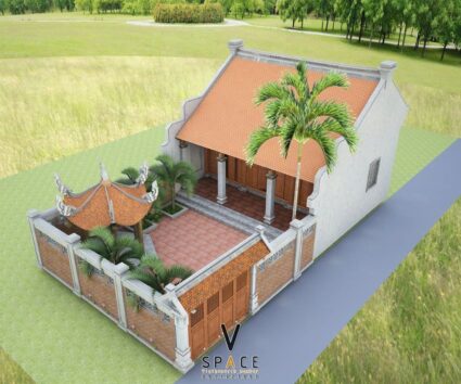 Phối cảnh thiết kế nhà thờ họ 3 gian 2 mái có chòi lục giác tại Nghệ An