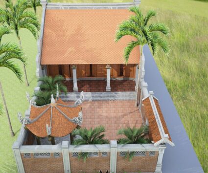 Phối cảnh thiết kế nhà thờ họ 3 gian 2 mái có chòi lục giác tại Nghệ An