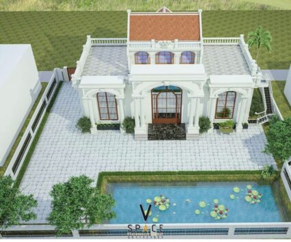 Thiết kế nhà thờ họ 3 gian 2 mái 2 tầng phong cách châu Âu tại Hà Nội
